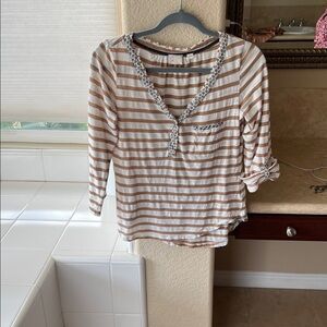 Anthropologie Beige and White Striped Long Sleeve Tee